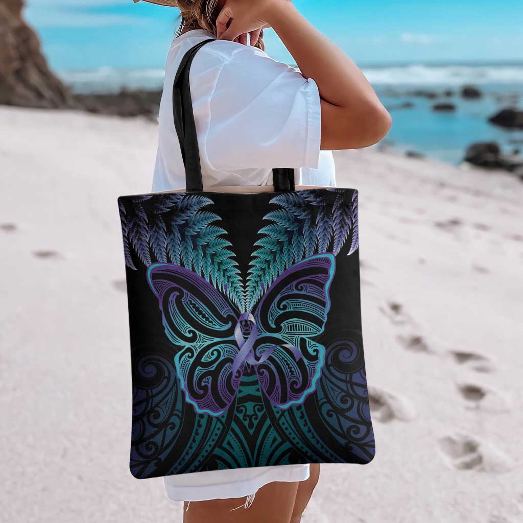 Suicide Prevention New Zealand Tote Bag Aotearoa Maori Butterfly Mix Silver Fern - Aussie Hoodie