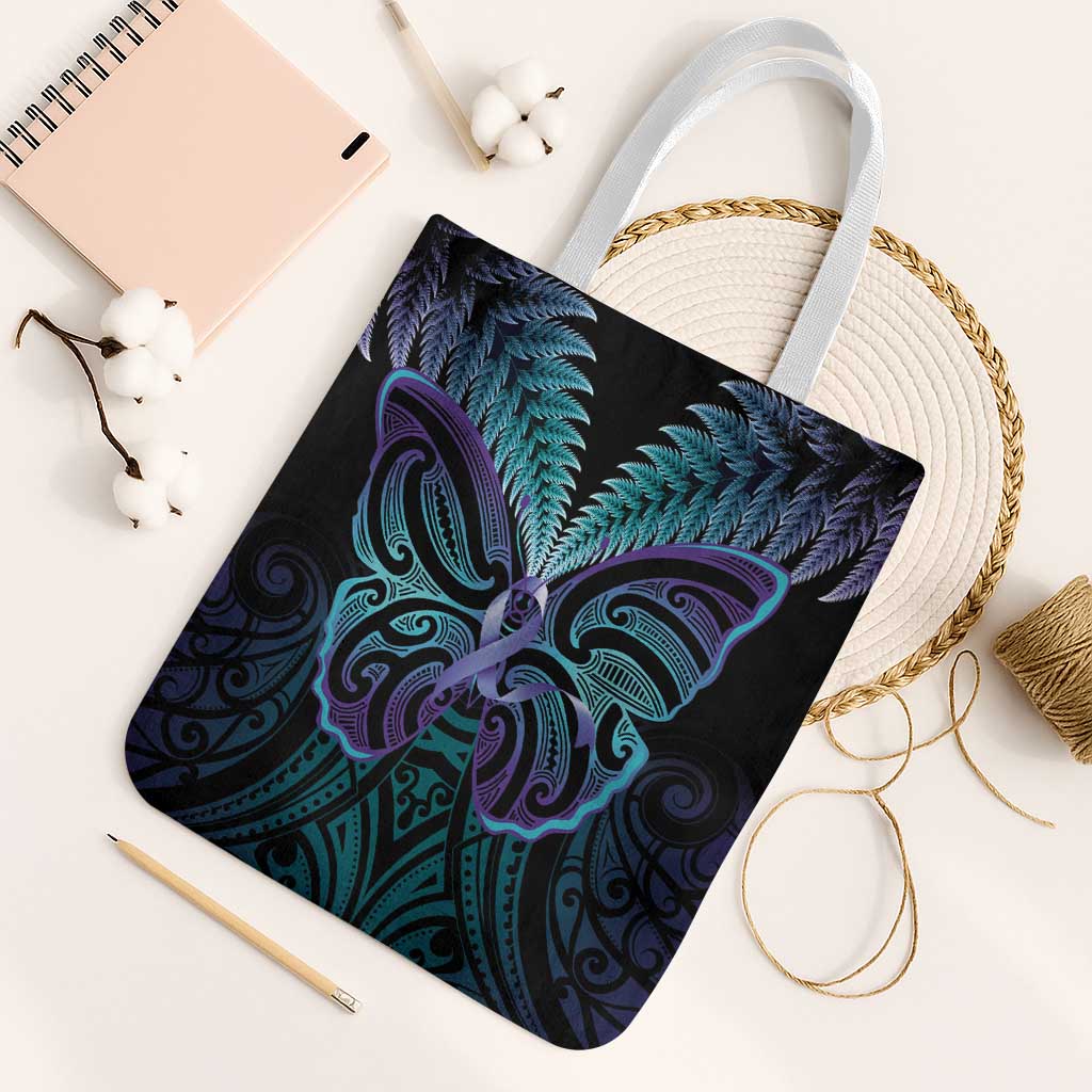 Suicide Prevention New Zealand Tote Bag Aotearoa Maori Butterfly Mix Silver Fern - Aussie Hoodie