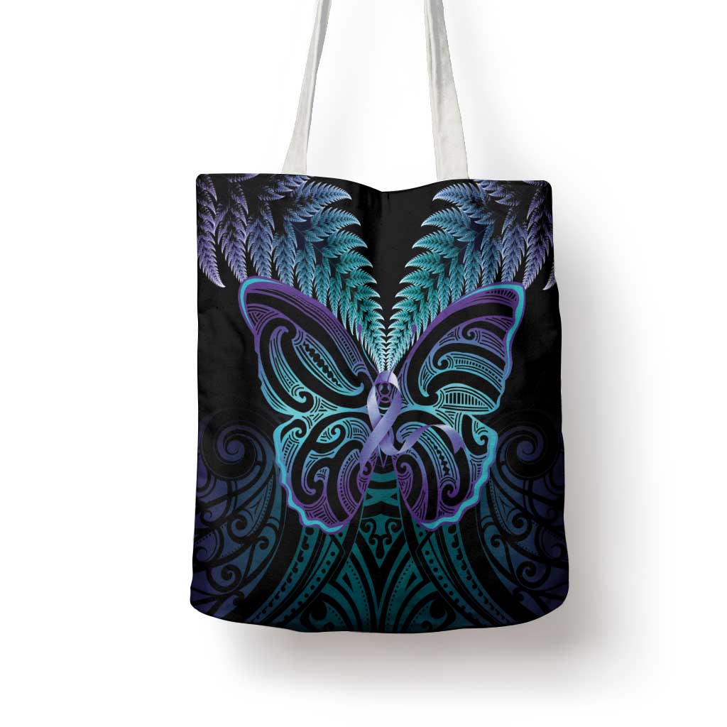 Suicide Prevention New Zealand Tote Bag Aotearoa Maori Butterfly Mix Silver Fern - Aussie Hoodie