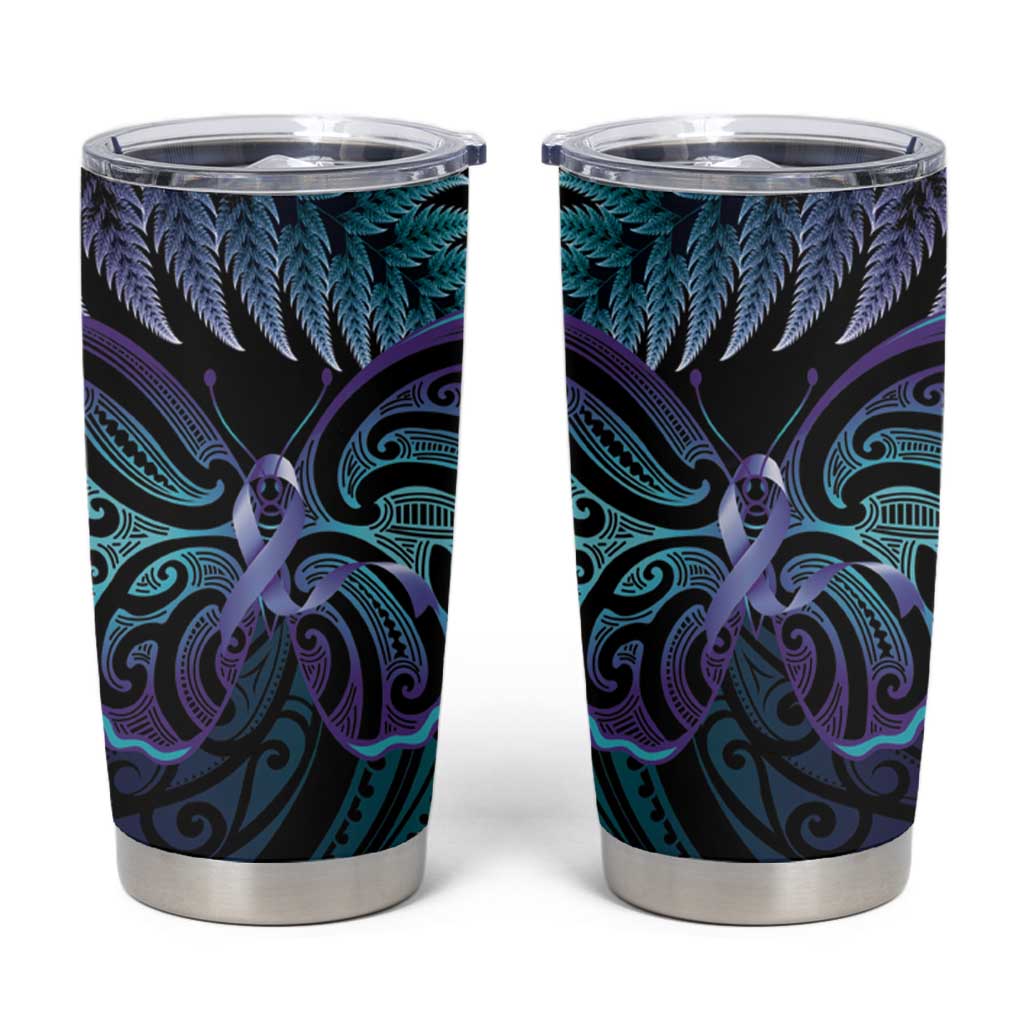 Suicide Prevention New Zealand Tumbler Cup Aotearoa Maori Butterfly Mix Silver Fern - Aussie Hoodie