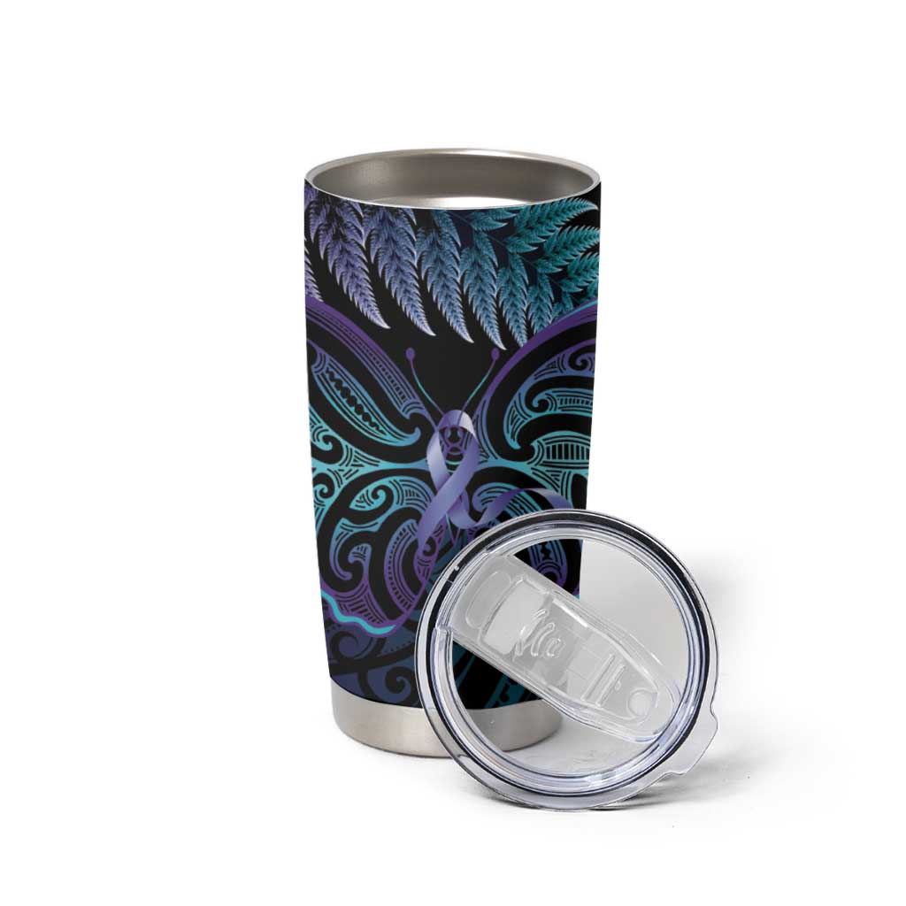 Suicide Prevention New Zealand Tumbler Cup Aotearoa Maori Butterfly Mix Silver Fern - Aussie Hoodie