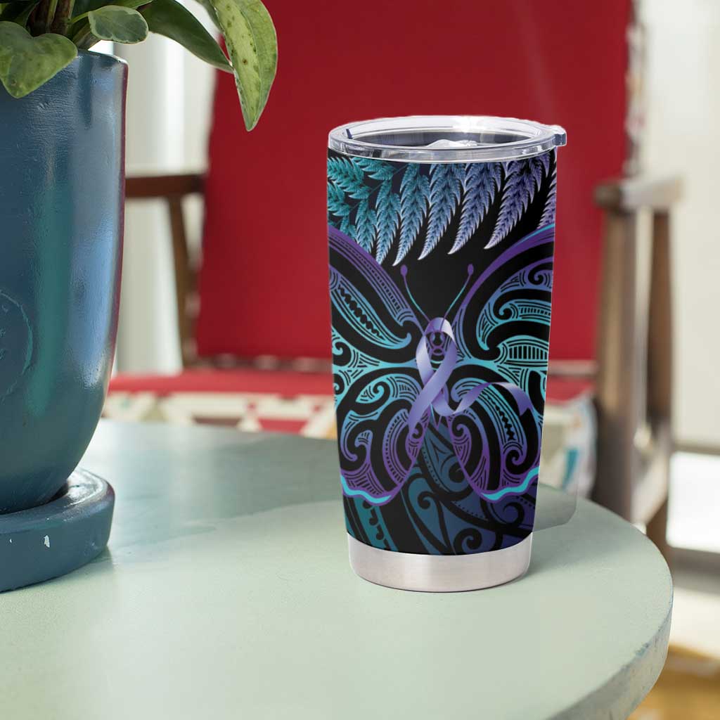 Suicide Prevention New Zealand Tumbler Cup Aotearoa Maori Butterfly Mix Silver Fern - Aussie Hoodie