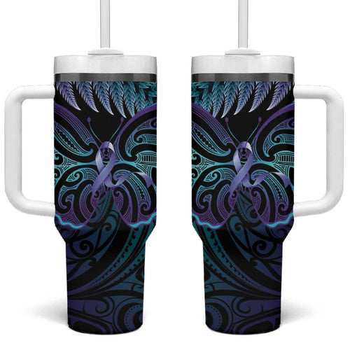 Suicide Prevention New Zealand Tumbler With Handle Aotearoa Maori Butterfly Mix Silver Fern - Aussie Hoodie