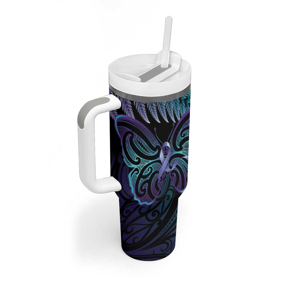 Suicide Prevention New Zealand Tumbler With Handle Aotearoa Maori Butterfly Mix Silver Fern - Aussie Hoodie
