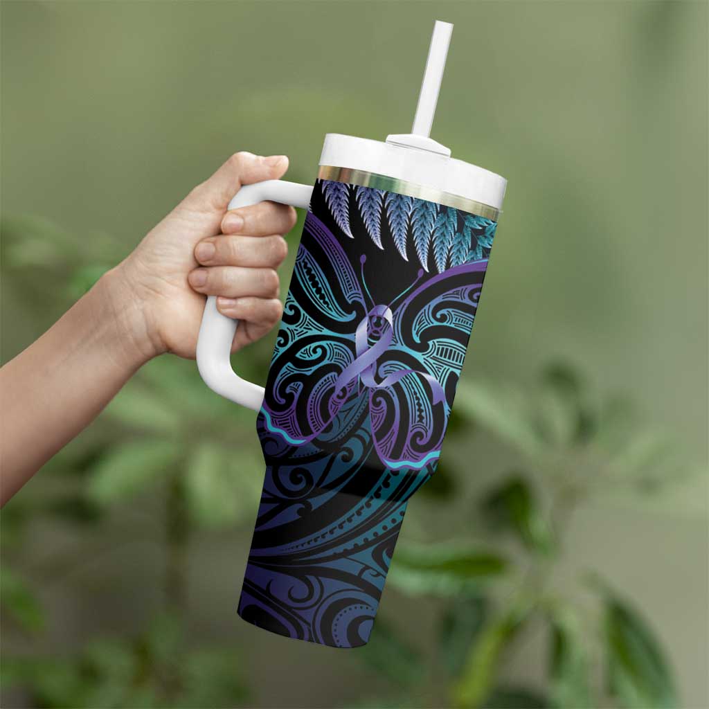 Suicide Prevention New Zealand Tumbler With Handle Aotearoa Maori Butterfly Mix Silver Fern - Aussie Hoodie