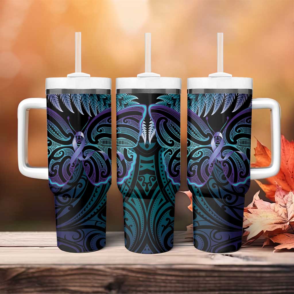 Suicide Prevention New Zealand Tumbler With Handle Aotearoa Maori Butterfly Mix Silver Fern - Aussie Hoodie