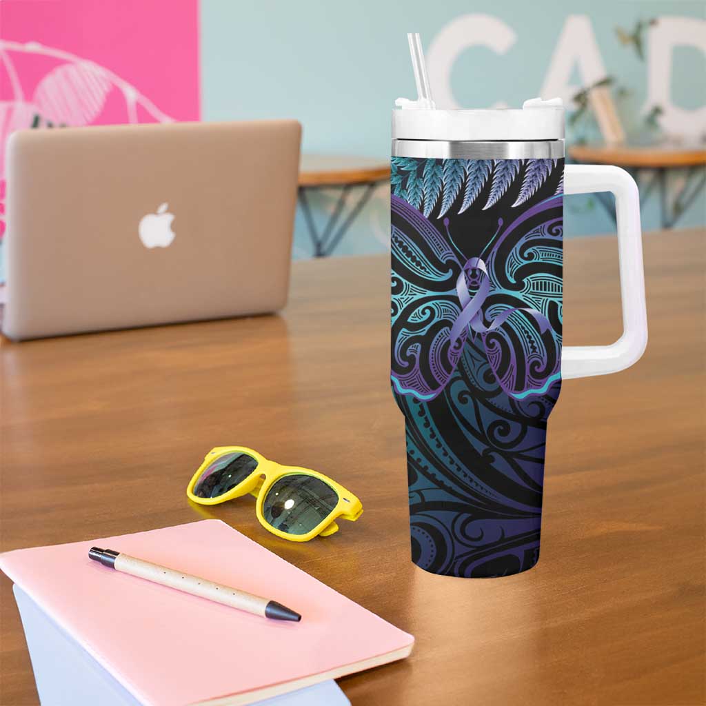 Suicide Prevention New Zealand Tumbler With Handle Aotearoa Maori Butterfly Mix Silver Fern - Aussie Hoodie