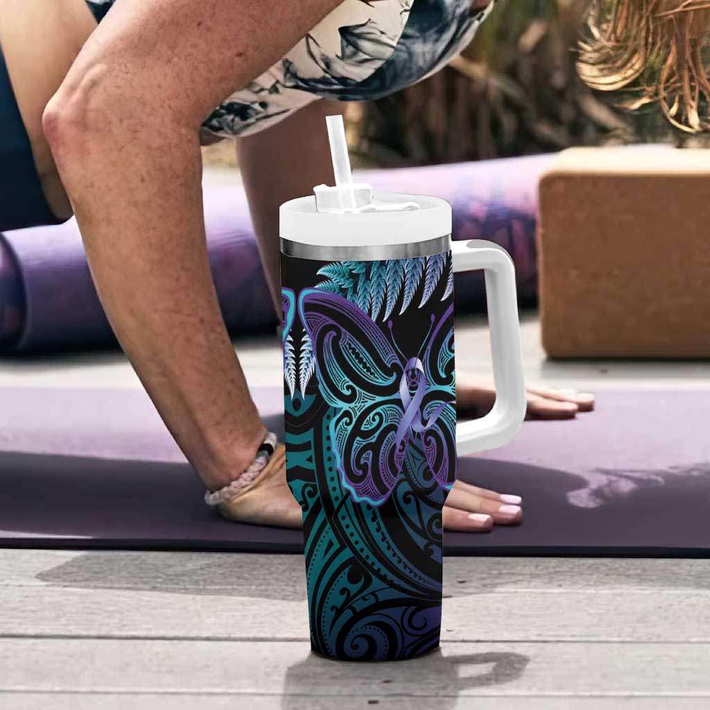 Suicide Prevention New Zealand Tumbler With Handle Aotearoa Maori Butterfly Mix Silver Fern - Aussie Hoodie