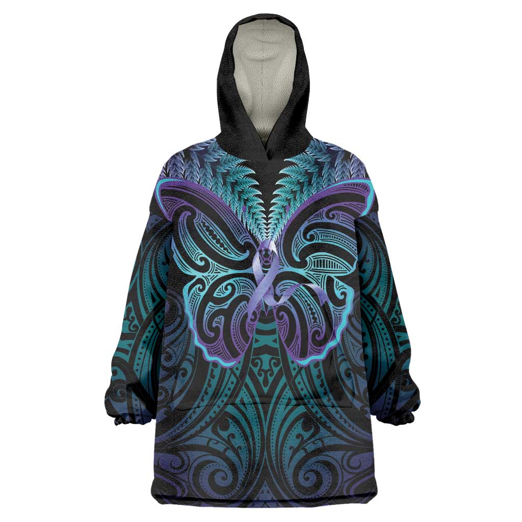 Suicide Prevention New Zealand Wearable Blanket Hoodie Aotearoa Maori Butterfly Mix Silver Fern - Aussie Hoodie