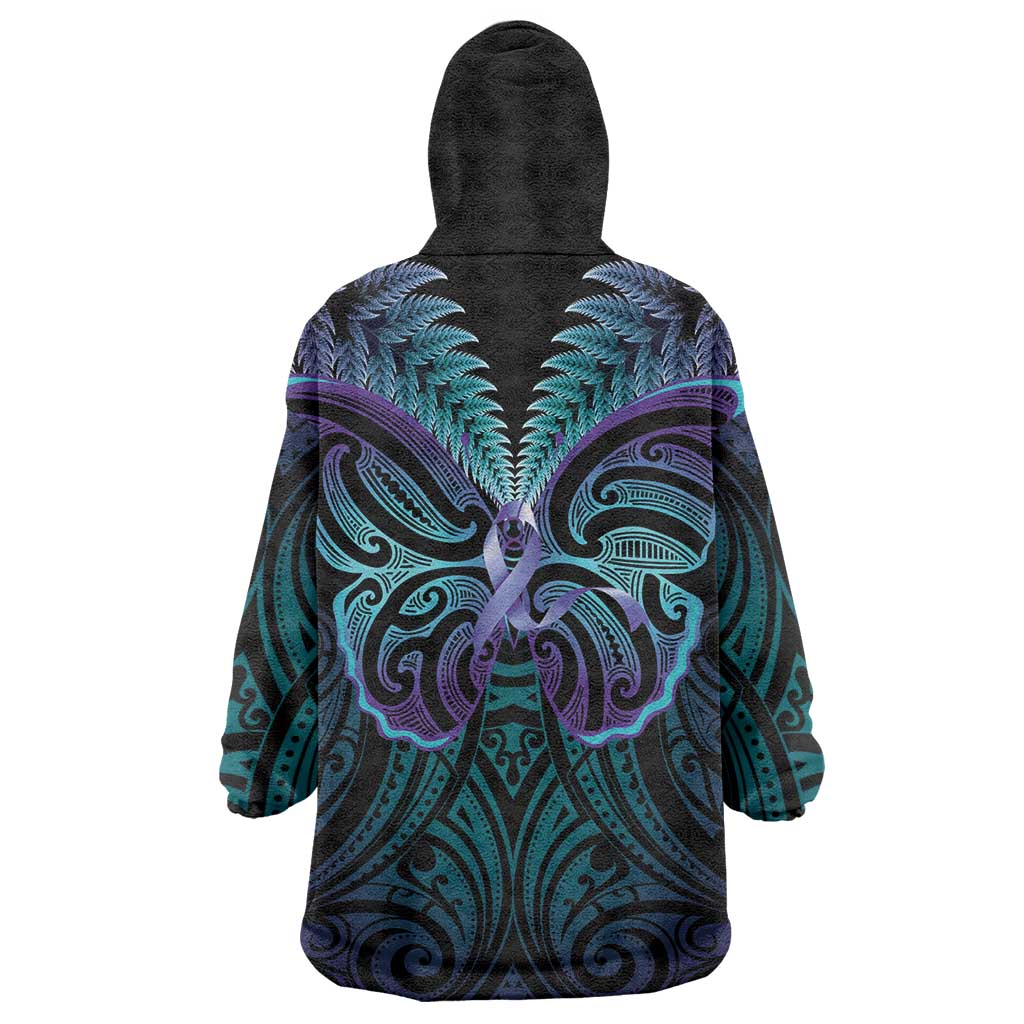 Suicide Prevention New Zealand Wearable Blanket Hoodie Aotearoa Maori Butterfly Mix Silver Fern - Aussie Hoodie