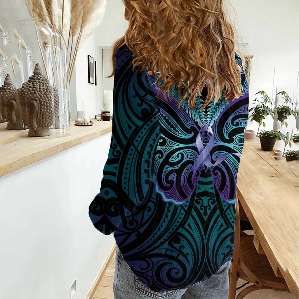 Suicide Prevention New Zealand Women Casual Shirt Aotearoa Maori Butterfly Mix Silver Fern - Aussie Hoodie