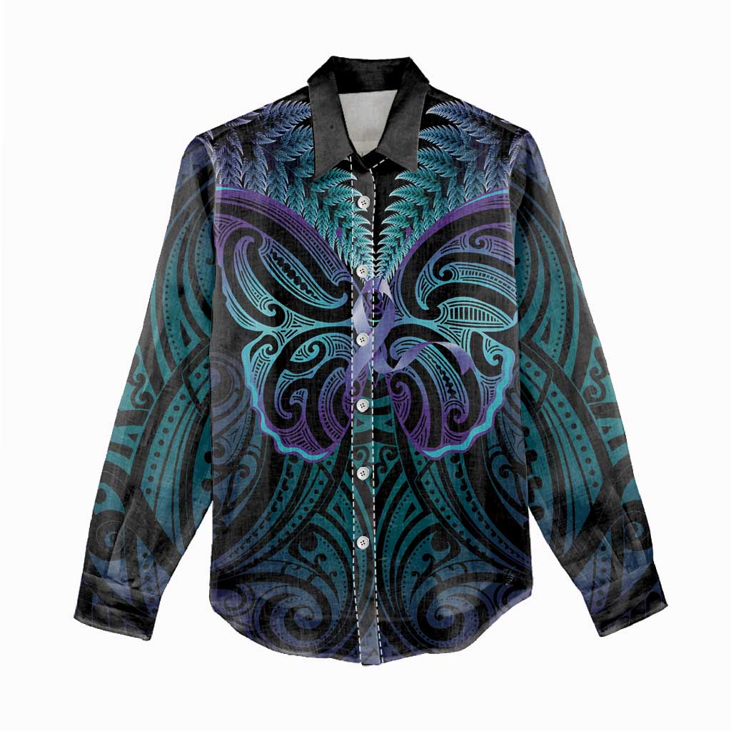 Suicide Prevention New Zealand Women Casual Shirt Aotearoa Maori Butterfly Mix Silver Fern - Aussie Hoodie