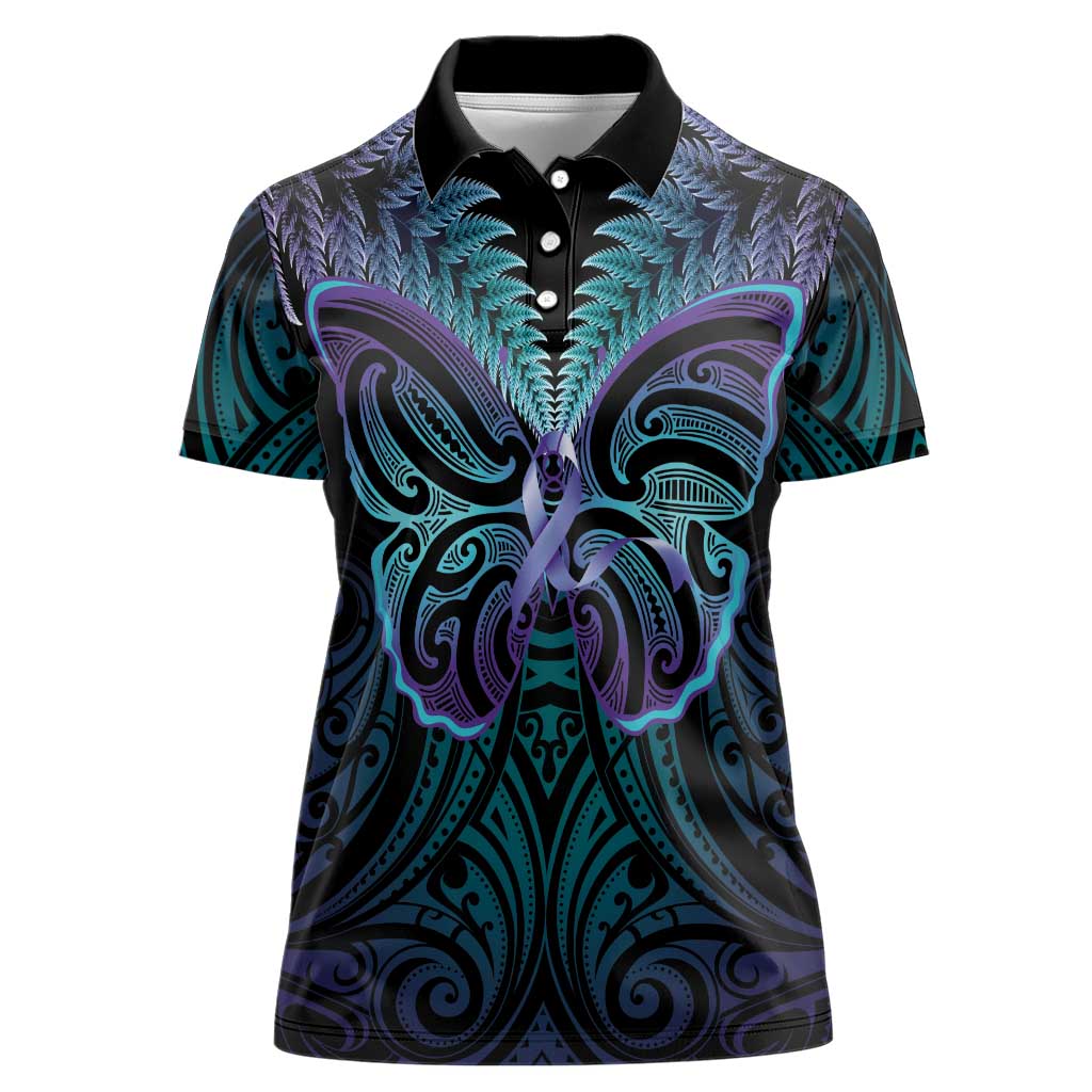 Suicide Prevention New Zealand Women Polo Shirt Aotearoa Maori Butterfly Mix Silver Fern - Aussie Hoodie