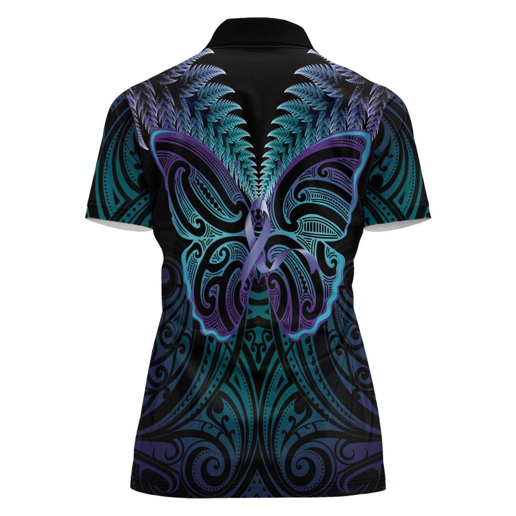 Suicide Prevention New Zealand Women Polo Shirt Aotearoa Maori Butterfly Mix Silver Fern - Aussie Hoodie