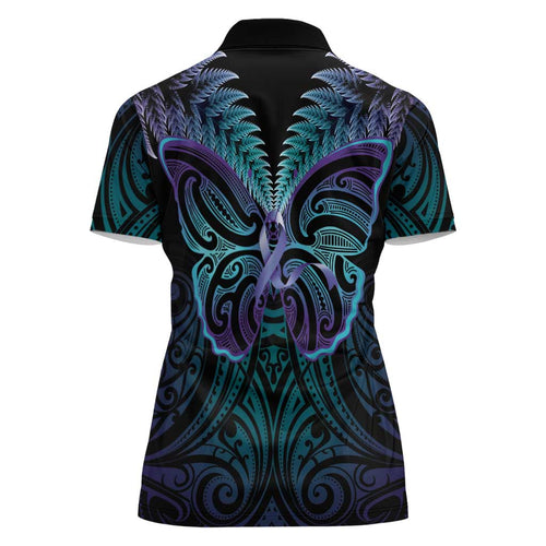 Suicide Prevention New Zealand Women Polo Shirt Aotearoa Maori Butterfly Mix Silver Fern - Aussie Hoodie