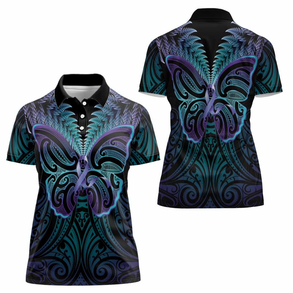 Suicide Prevention New Zealand Women Polo Shirt Aotearoa Maori Butterfly Mix Silver Fern - Aussie Hoodie