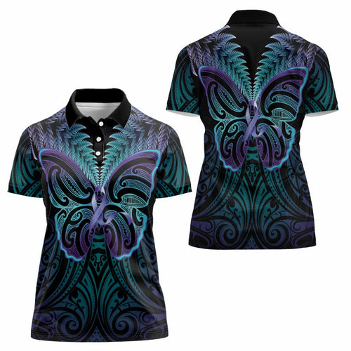 Suicide Prevention New Zealand Women Polo Shirt Aotearoa Maori Butterfly Mix Silver Fern - Aussie Hoodie