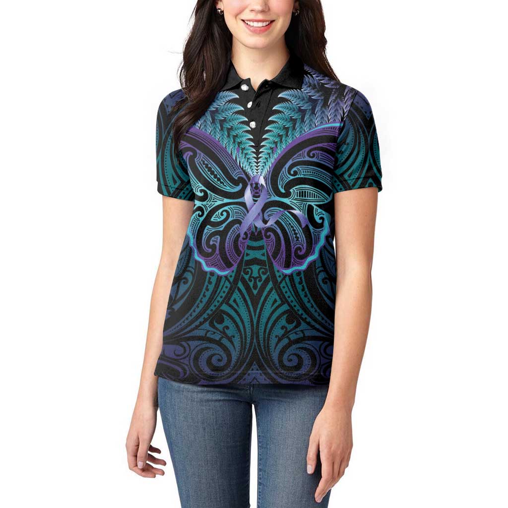 Suicide Prevention New Zealand Women Polo Shirt Aotearoa Maori Butterfly Mix Silver Fern - Aussie Hoodie