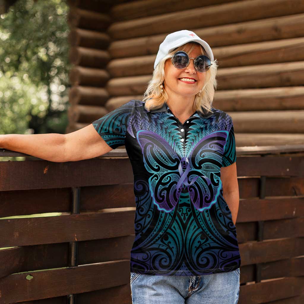 Suicide Prevention New Zealand Women Polo Shirt Aotearoa Maori Butterfly Mix Silver Fern - Aussie Hoodie