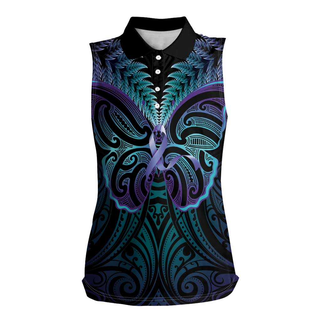 Suicide Prevention New Zealand Women Sleeveless Polo Shirt Aotearoa Maori Butterfly Mix Silver Fern - Aussie Hoodie