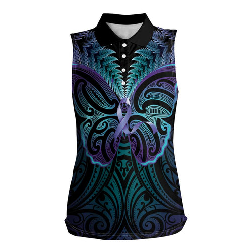 Suicide Prevention New Zealand Women Sleeveless Polo Shirt Aotearoa Maori Butterfly Mix Silver Fern - Aussie Hoodie