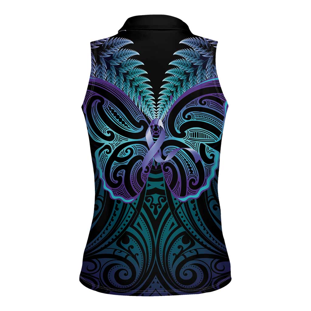 Suicide Prevention New Zealand Women Sleeveless Polo Shirt Aotearoa Maori Butterfly Mix Silver Fern - Aussie Hoodie