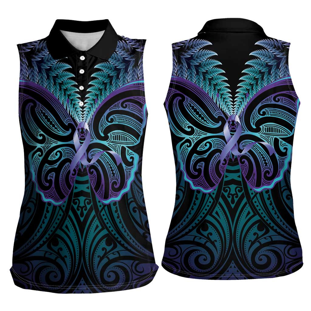 Suicide Prevention New Zealand Women Sleeveless Polo Shirt Aotearoa Maori Butterfly Mix Silver Fern - Aussie Hoodie