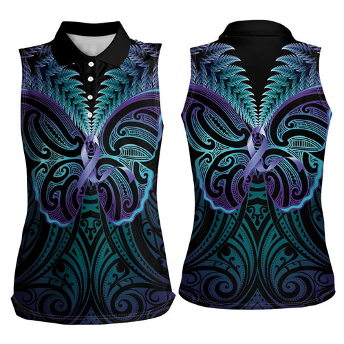 Suicide Prevention New Zealand Women Sleeveless Polo Shirt Aotearoa Maori Butterfly Mix Silver Fern - Aussie Hoodie