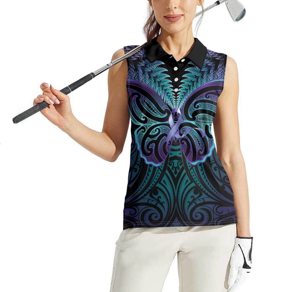 Suicide Prevention New Zealand Women Sleeveless Polo Shirt Aotearoa Maori Butterfly Mix Silver Fern - Aussie Hoodie