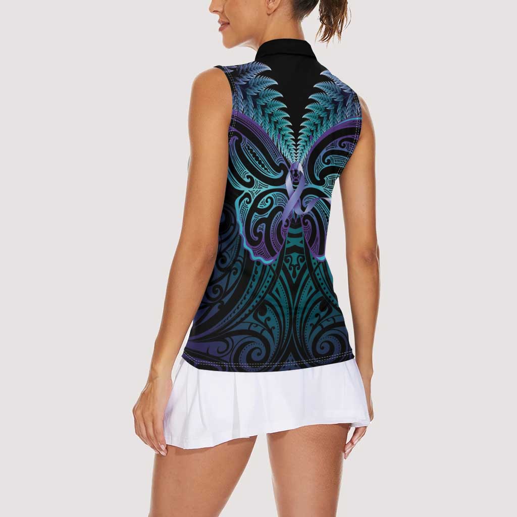 Suicide Prevention New Zealand Women Sleeveless Polo Shirt Aotearoa Maori Butterfly Mix Silver Fern - Aussie Hoodie