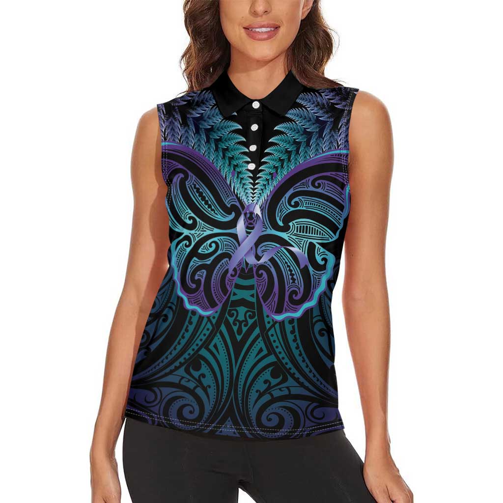 Suicide Prevention New Zealand Women Sleeveless Polo Shirt Aotearoa Maori Butterfly Mix Silver Fern - Aussie Hoodie