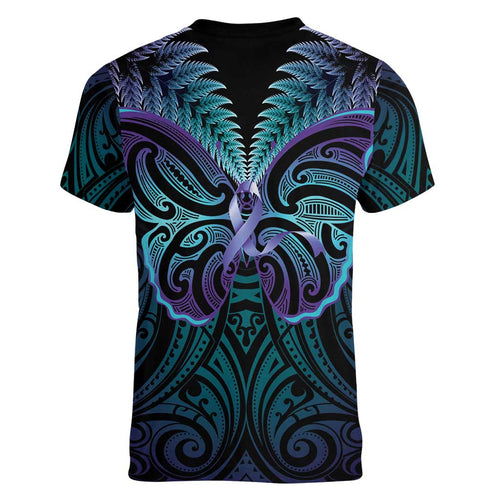 Suicide Prevention New Zealand Women V-Neck T-Shirt Aotearoa Maori Butterfly Mix Silver Fern - Aussie Hoodie