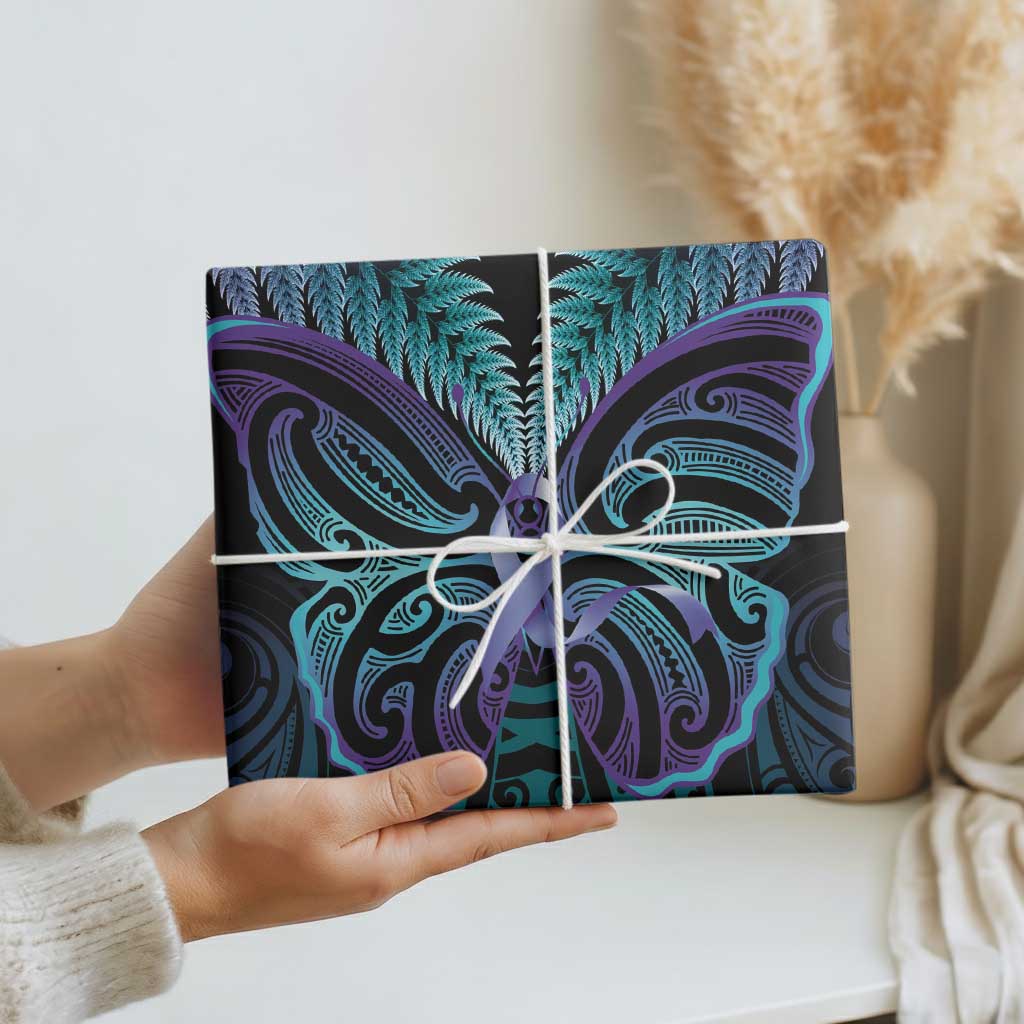 Suicide Prevention New Zealand Wrapping Paper Aotearoa Maori Butterfly Mix Silver Fern - Aussie Hoodie