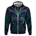 Suicide Prevention New Zealand Zip Hoodie Aotearoa Maori Butterfly Mix Silver Fern - Aussie Hoodie