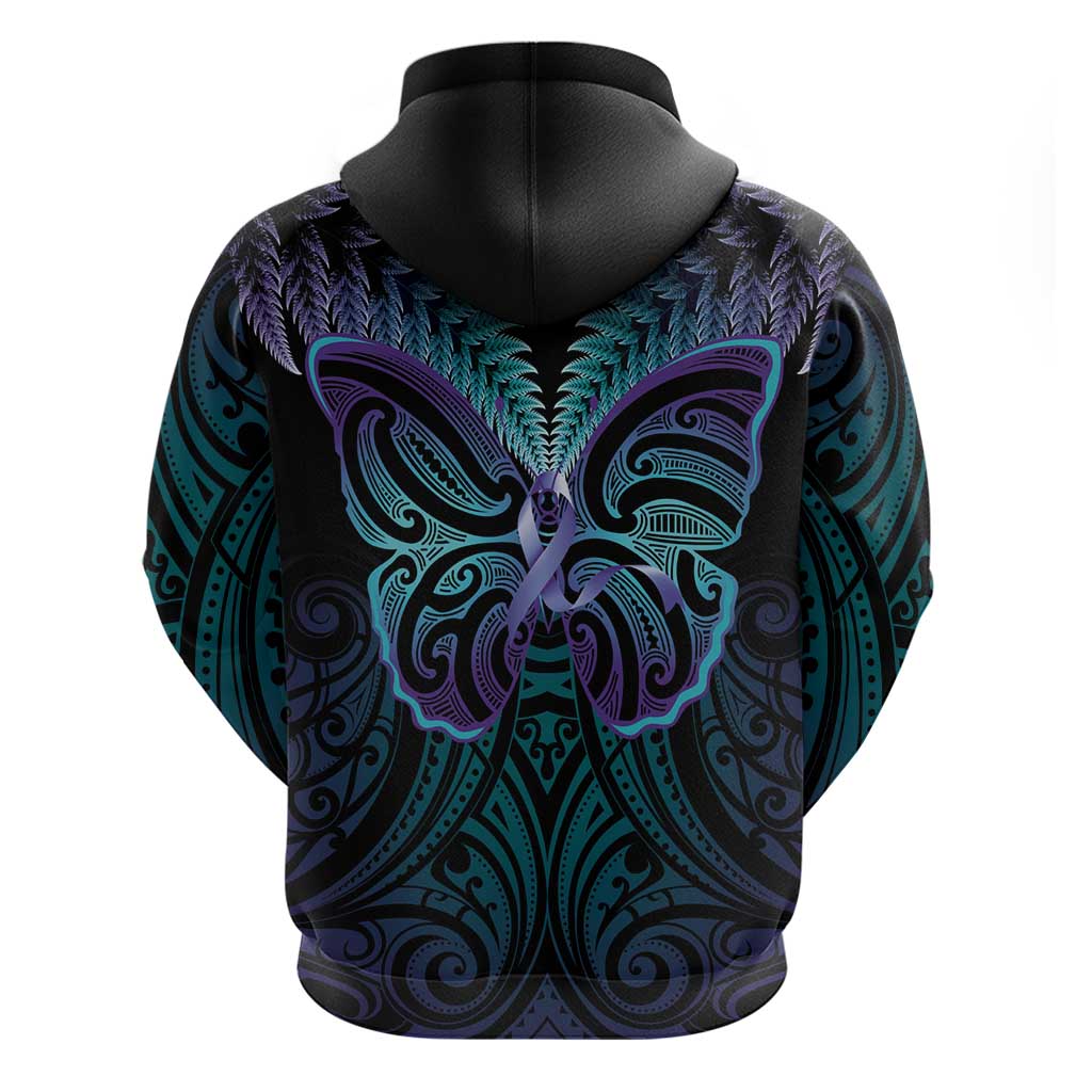 Suicide Prevention New Zealand Zip Hoodie Aotearoa Maori Butterfly Mix Silver Fern - Aussie Hoodie