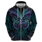 Suicide Prevention New Zealand Zip Hoodie Aotearoa Maori Butterfly Mix Silver Fern - Aussie Hoodie