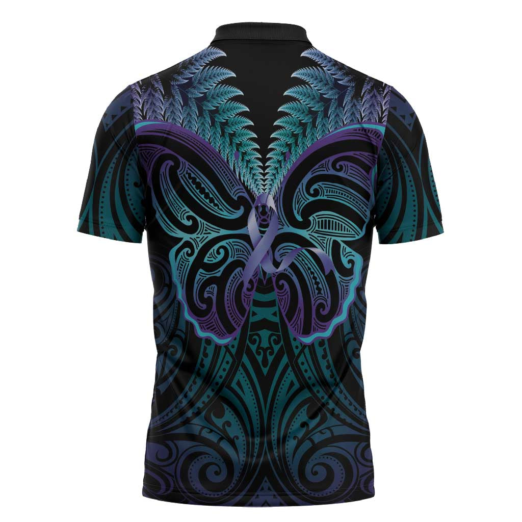 Suicide Prevention New Zealand Zipper Polo Shirt Aotearoa Maori Butterfly Mix Silver Fern - Aussie Hoodie