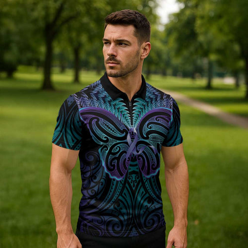 Suicide Prevention New Zealand Zipper Polo Shirt Aotearoa Maori Butterfly Mix Silver Fern - Aussie Hoodie