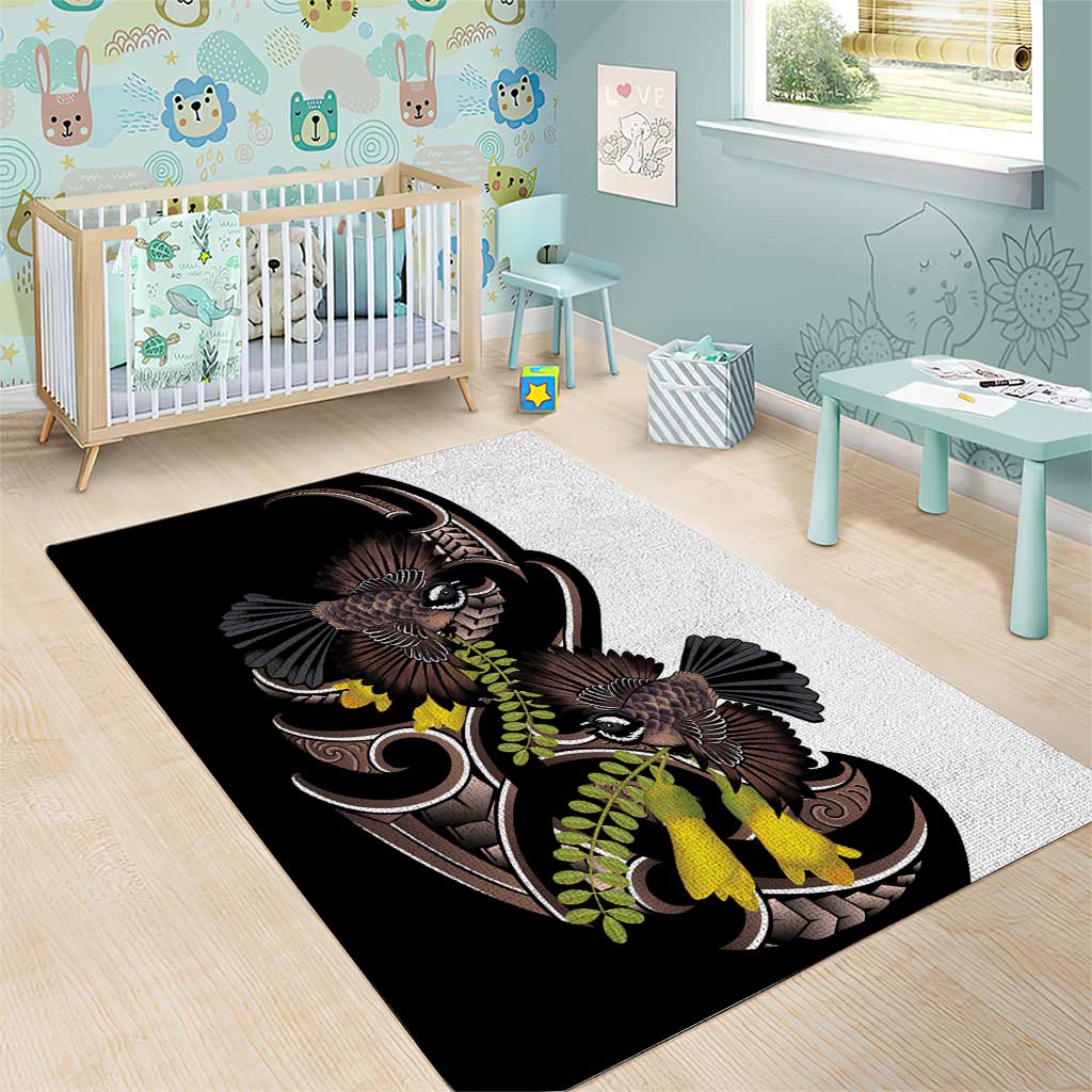 New Zealand Valentines Day Area Rug Piwakawaka Lovers Maori Koru Tattoo - Aussie Hoodie