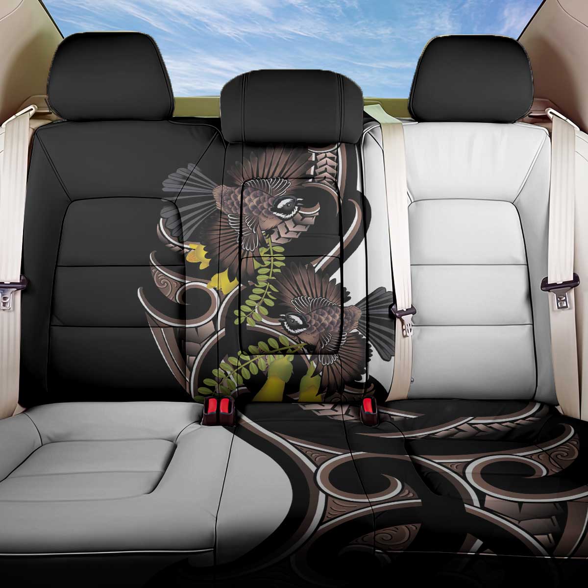 New Zealand Valentines Day Back Car Seat Cover Piwakawaka Lovers Maori Koru Tattoo - Aussie Hoodie