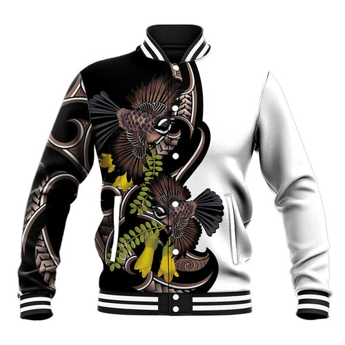 New Zealand Valentines Day Baseball Jacket Piwakawaka Lovers Maori Koru Tattoo - Aussie Hoodie