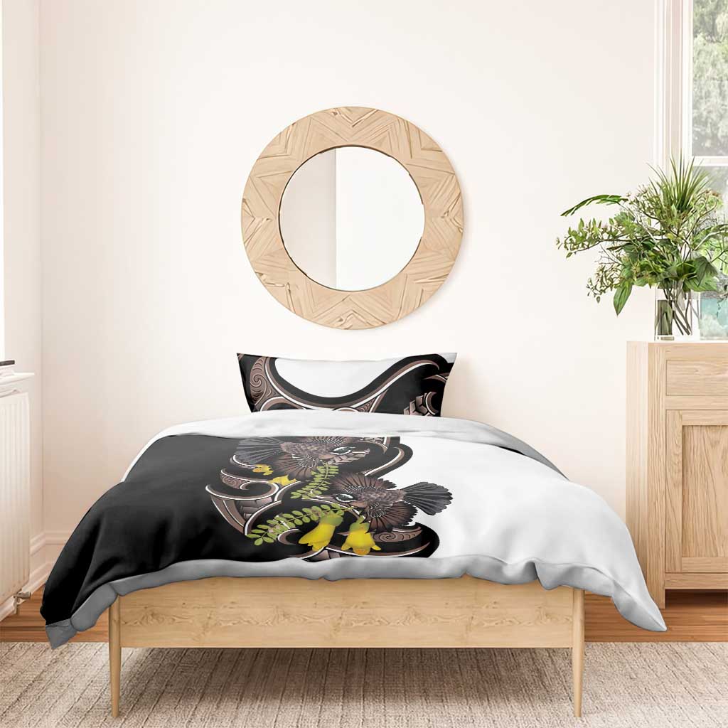 New Zealand Valentines Day Bedding Set Piwakawaka Lovers Maori Koru Tattoo - Aussie Hoodie