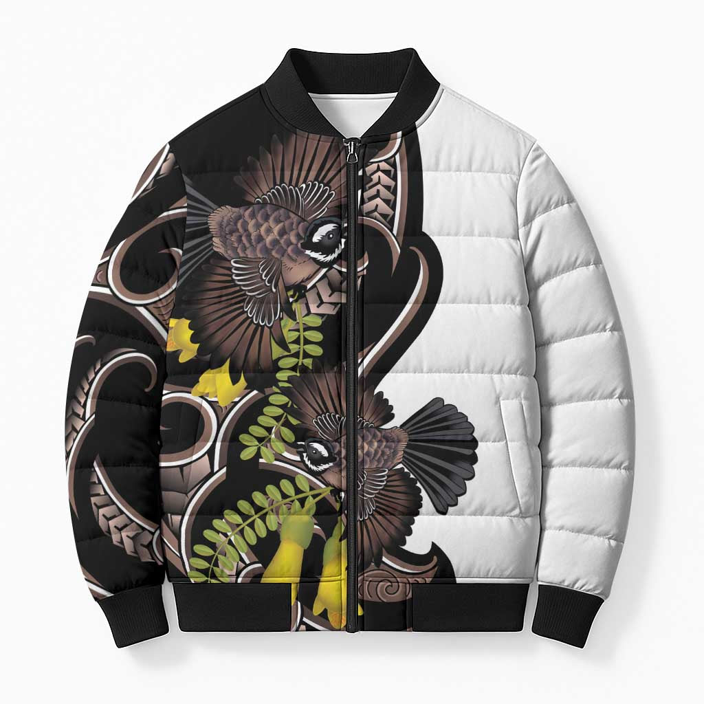 New Zealand Valentines Day Bomber Puffer Jacket Piwakawaka Lovers Maori Koru Tattoo - Aussie Hoodie