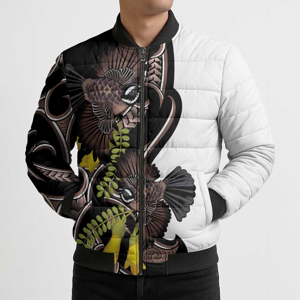 New Zealand Valentines Day Bomber Puffer Jacket Piwakawaka Lovers Maori Koru Tattoo - Aussie Hoodie
