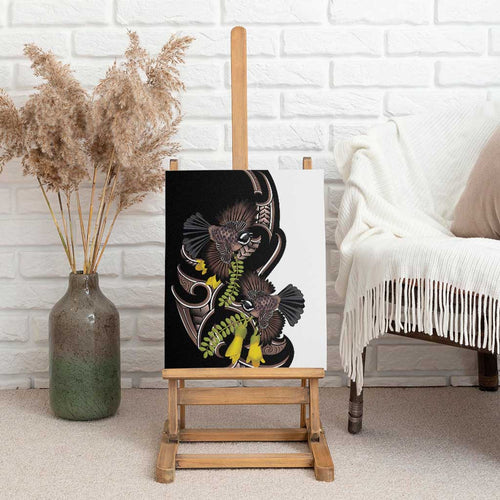 New Zealand Valentines Day Canvas Wall Art Piwakawaka Lovers Maori Koru Tattoo - Aussie Hoodie