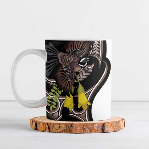 New Zealand Valentines Day Ceramic Mug Piwakawaka Lovers Maori Koru Tattoo - Aussie Hoodie
