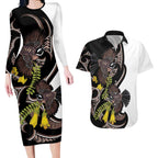 New Zealand Valentines Day Couples Matching Long Sleeve Bodycon Dress and Hawaiian Shirt Piwakawaka Lovers Maori Koru Tattoo - Aussie Hoodie