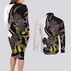 New Zealand Valentines Day Couples Matching Long Sleeve Bodycon Dress and Long Sleeve Button Shirt Piwakawaka Lovers Maori Koru Tattoo - Aussie Hoodie