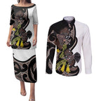 New Zealand Valentines Day Couples Matching Puletasi and Long Sleeve Button Shirt Piwakawaka Lovers Maori Koru Tattoo - Aussie Hoodie
