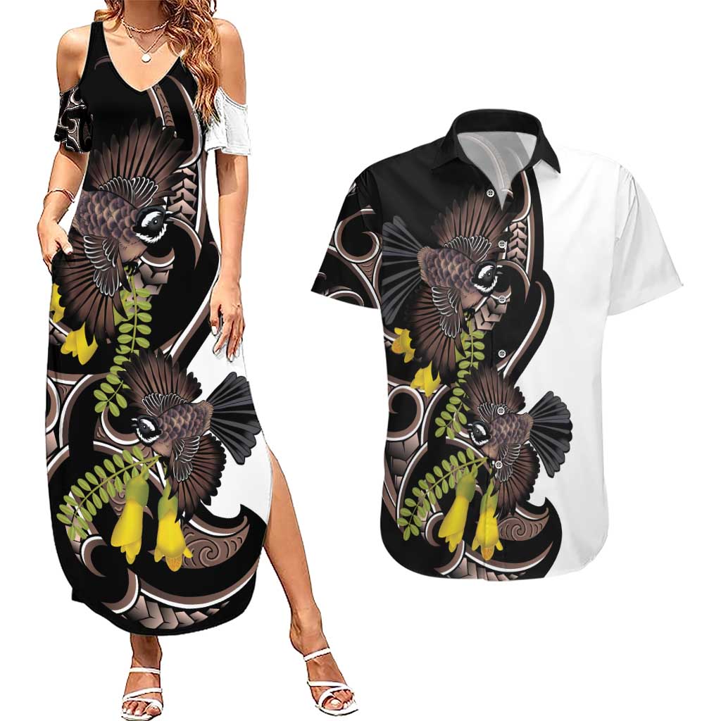 New Zealand Valentines Day Couples Matching Summer Maxi Dress and Hawaiian Shirt Piwakawaka Lovers Maori Koru Tattoo - Aussie Hoodie